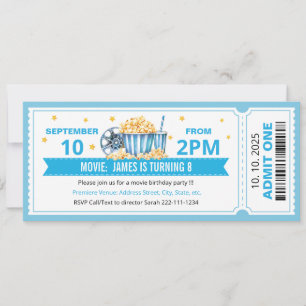 invitación de cumpleaños de entrada de cine azul