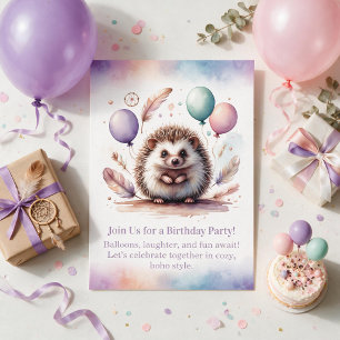 Invitación de cumpleaños de erizo lindo - Boho del