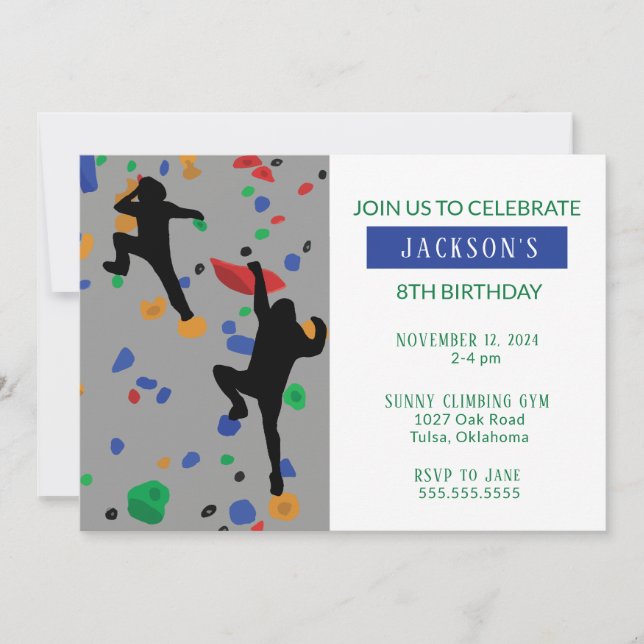 Invitación de cumpleaños de escalada en roca (Anverso)