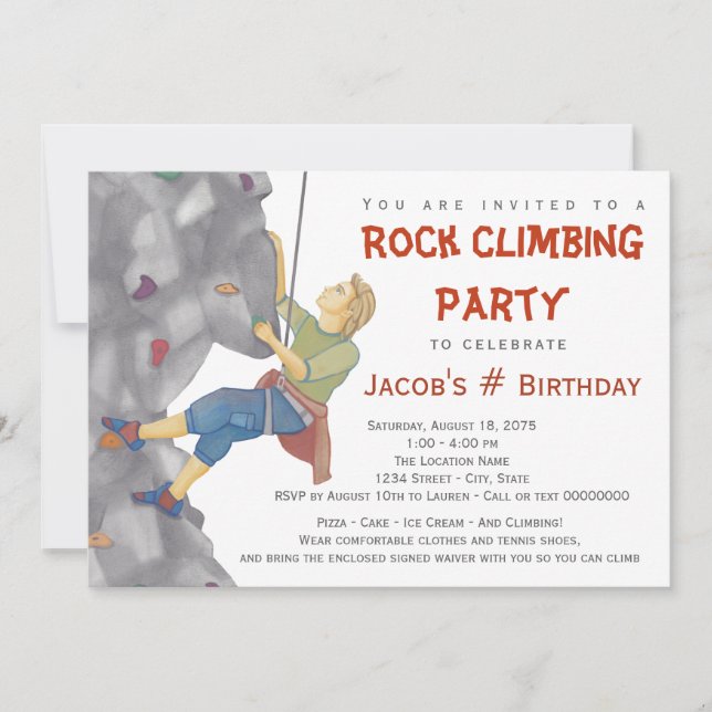 Invitación de cumpleaños de escalada en roca para  (Anverso)