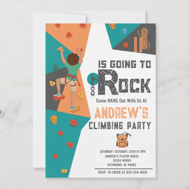 Invitación de cumpleaños de escalada en roca para  (Anverso)