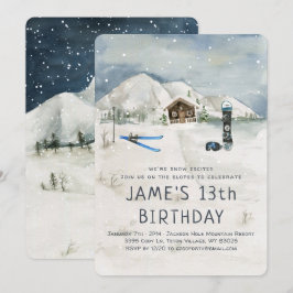 Invitación de cumpleaños de esquí y snowboarding d