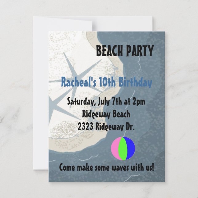 Invitación de cumpleaños de estrella de mar y play (Anverso)