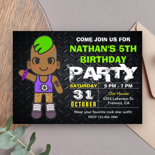 Invitación de cumpleaños de estrella de rock neon  (Subido por el creador)
