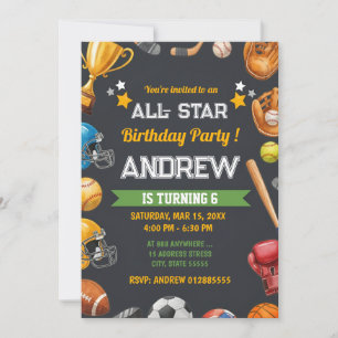 Invitación de cumpleaños de estrella deportiva per