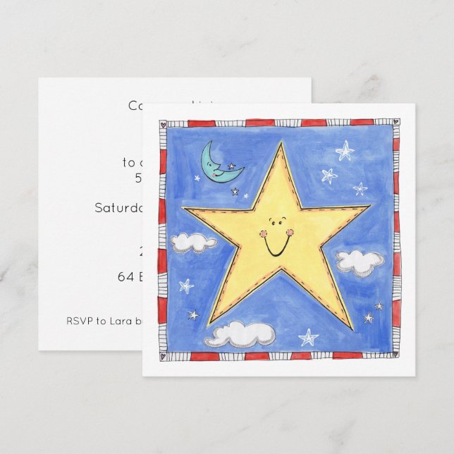 Invitación de cumpleaños de estrella sonriente per (Anverso / Reverso)