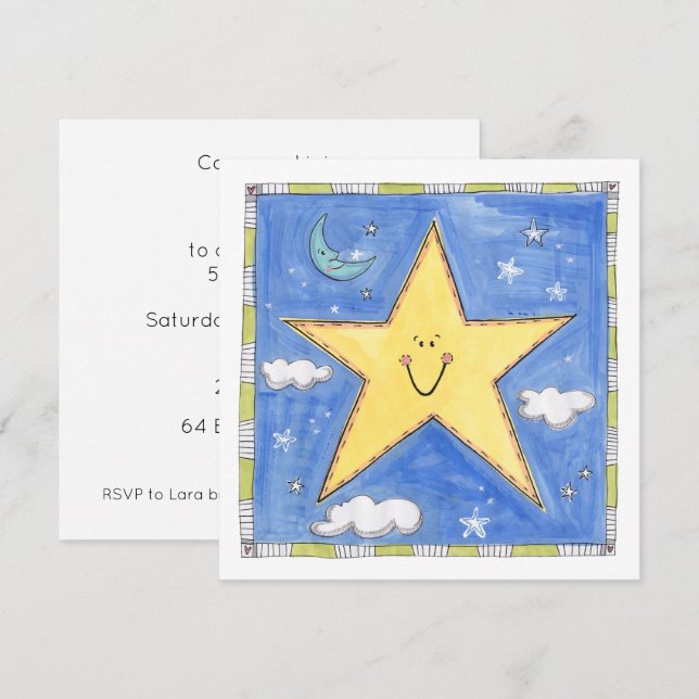 Invitación de cumpleaños de estrella sonriente per (Anverso / Reverso)