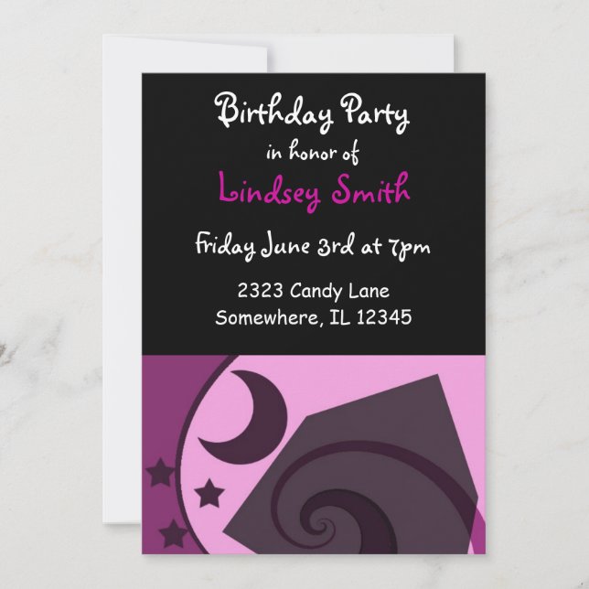 Invitación de cumpleaños de estrellas y luna (Anverso)