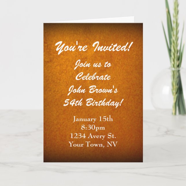 Invitación de cumpleaños de estuco dorado para des (Anverso)