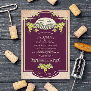 INVITACIÓN DE CUMPLEAÑOS DE ETIQUETA DE VINO PARA 
