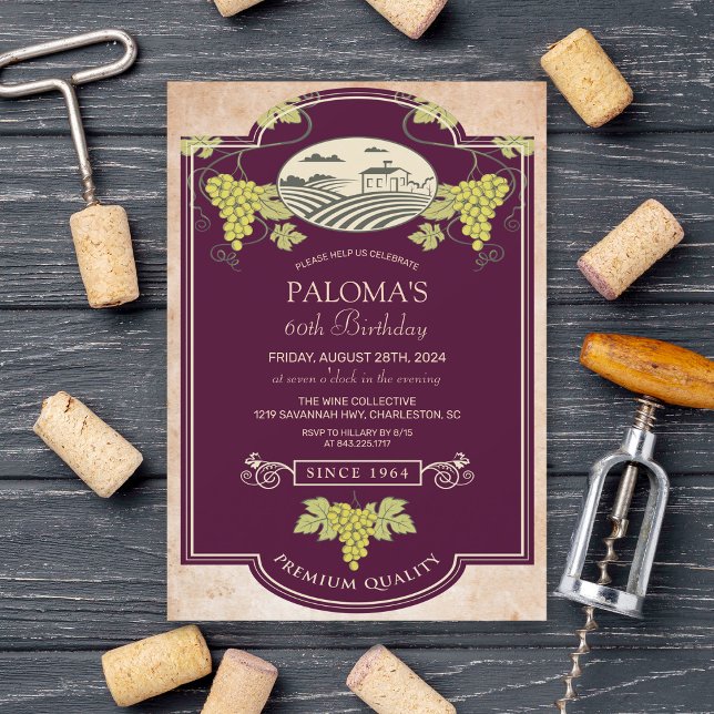 INVITACIÓN DE CUMPLEAÑOS DE ETIQUETA DE VINO PARA  (Subido por el creador)