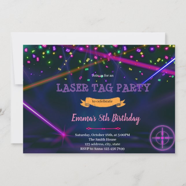 invitación de cumpleaños de etiqueta láser chica (Anverso)