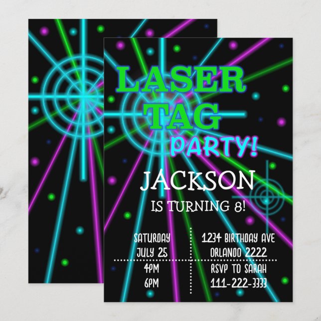 Invitación de cumpleaños de etiqueta láser negra (Anverso / Reverso)