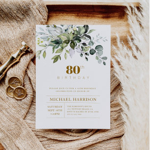 Invitación de cumpleaños de Eucalyptus Leaf para l