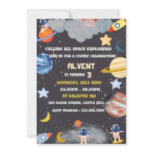 Invitación de cumpleaños de exploradores espaciale