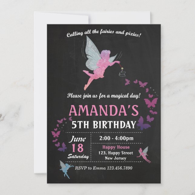 Invitación de cumpleaños de Fairies (Anverso)