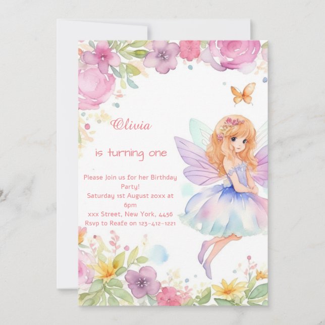 Invitación de cumpleaños de Fairy 1 (Anverso)