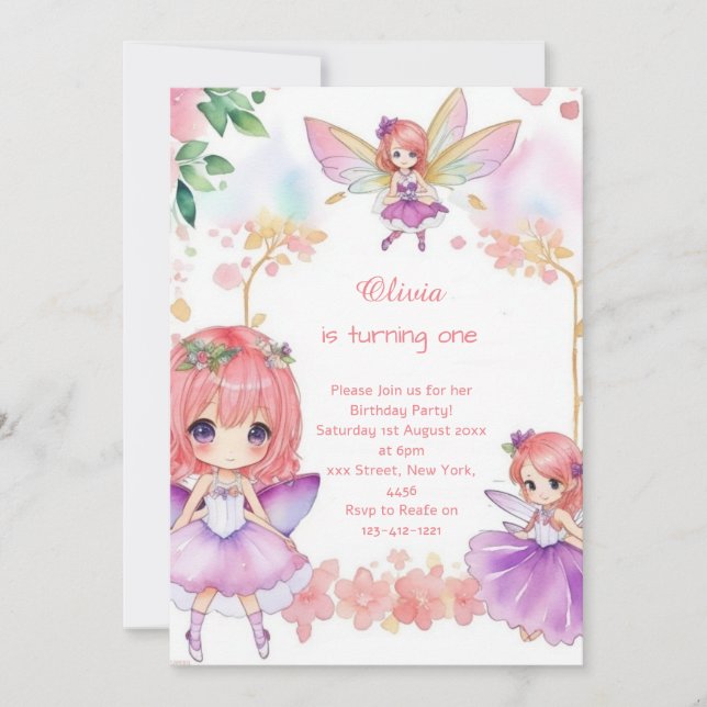 Invitación de cumpleaños de Fairy 1 (Anverso)