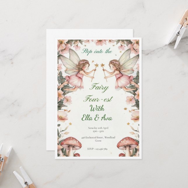 Invitación de cumpleaños de Fairy 4400 - Editable  (Anverso/Reverso In Situ)