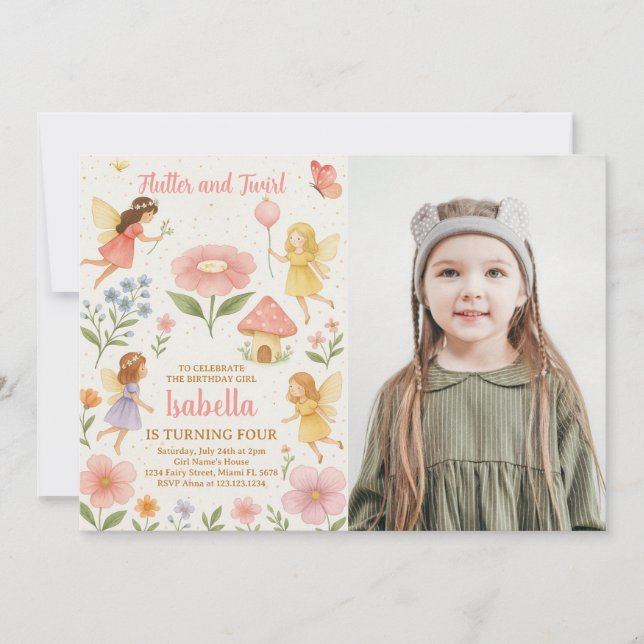 Invitación de cumpleaños de Fairy Garden editable (Anverso)