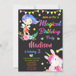 Invitación de cumpleaños de Fairy y Unicorn fiesta