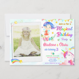 Invitación de cumpleaños de Fairy y Unicorn Foto d
