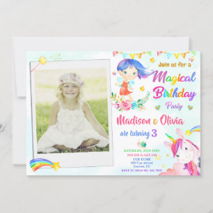 Invitación de cumpleaños de Fairy y Unicorn Foto d