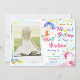 Invitación de cumpleaños de Fairy y Unicornio con 