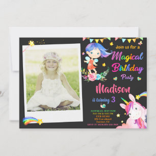 Invitación de cumpleaños de Fairy y Unicornio con 