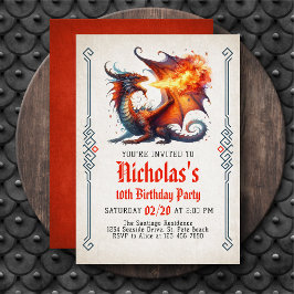 Invitación de cumpleaños de fantasía de fuego de d