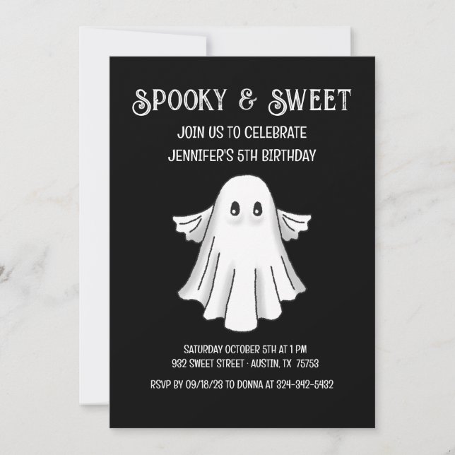 Invitación de cumpleaños de fantasma espeluznante (Anverso)