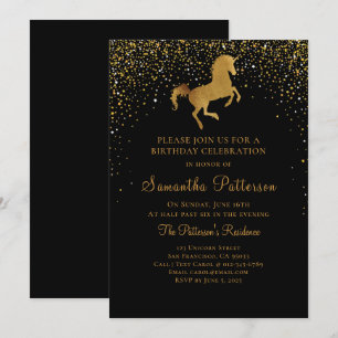 Invitación de cumpleaños de Faux Gold Unicorn y St