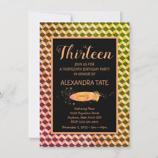Invitación de cumpleaños de Feather bohemian mágic (Anverso)