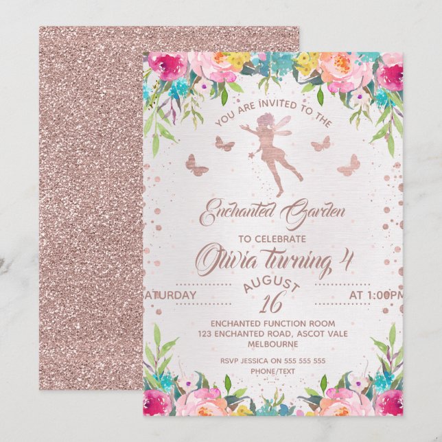 Invitación de cumpleaños de Feria de Jardín encant (Anverso / Reverso)