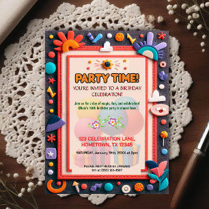 Invitación de cumpleaños de fieltro para niños col