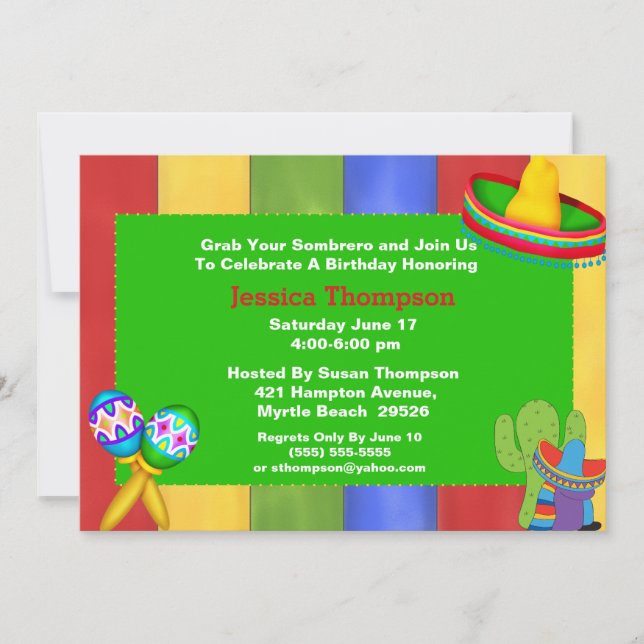 Invitación de cumpleaños de Fiesta (Anverso)