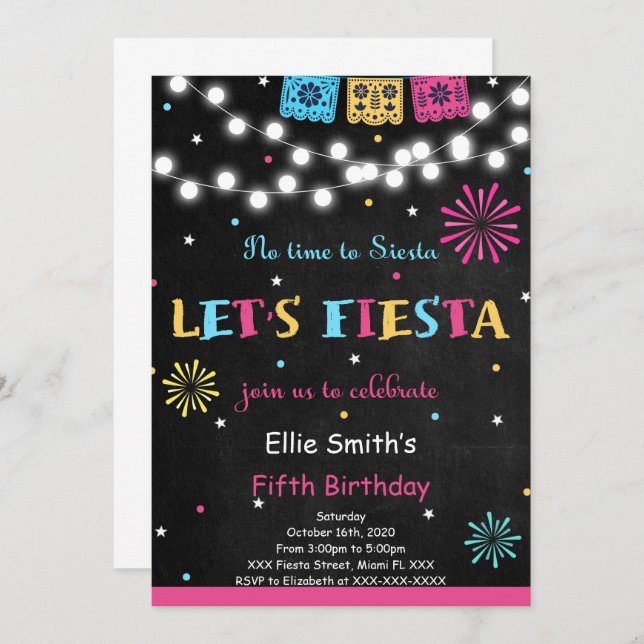 Invitación de cumpleaños de Fiesta (Anverso / Reverso)
