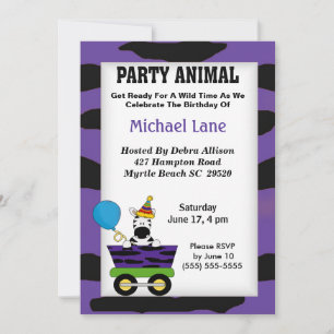 Invitación de cumpleaños de fiesta Animal Zebra