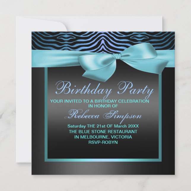 Invitación de cumpleaños de fiesta azul y negro co (Anverso)