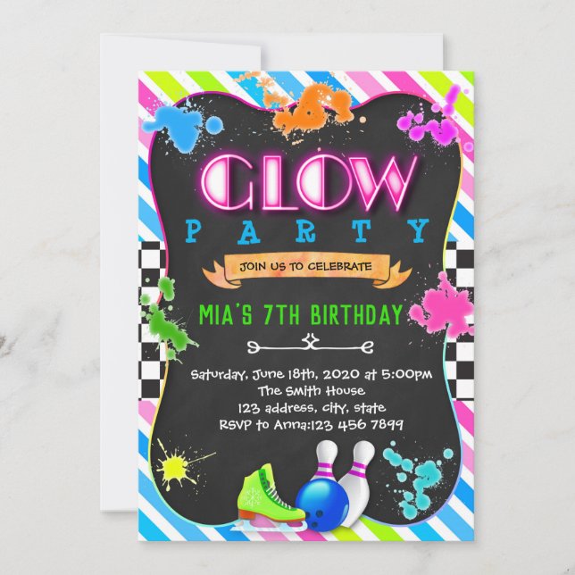 Invitación de cumpleaños de fiesta brillante (Anverso)