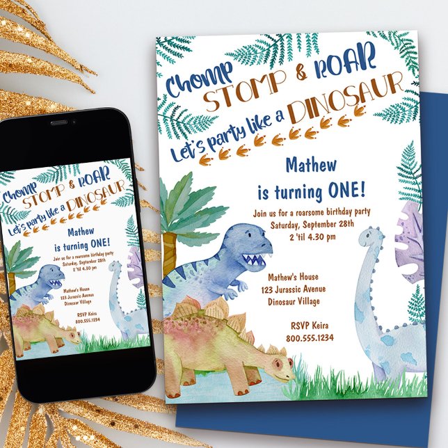 Invitación de cumpleaños de fiesta como dinosaurio (Party like a dinosaur kids birthday invitation)