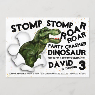 Invitación de cumpleaños de fiesta Crasher Dinosau