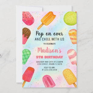 Invitación de cumpleaños de Fiesta Cute Popsicle