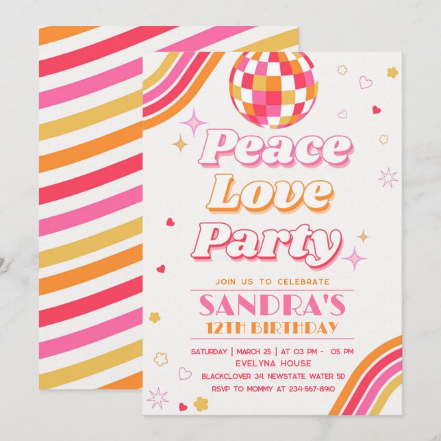 Invitación de cumpleaños de Fiesta de amor por la  (Anverso / Reverso)