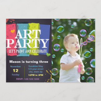 Invitación de cumpleaños de Fiesta de arte con fot