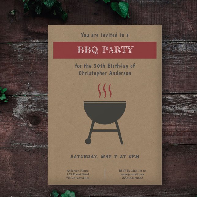Invitación de cumpleaños de Fiesta de barbacoa Kra (Kraft & Rustic BBQ Party Birthday Invitation)