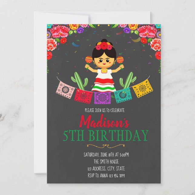 invitación de cumpleaños de fiesta de chica (Anverso)