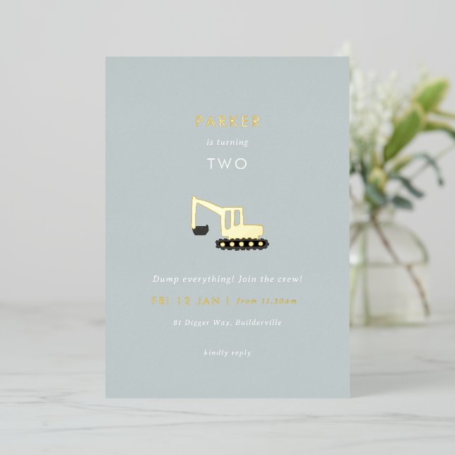 Invitación de cumpleaños de Fiesta de construcción (Anverso de pie)