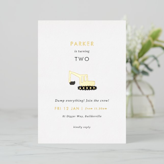 Invitación de cumpleaños de Fiesta de construcción (Anverso de pie)