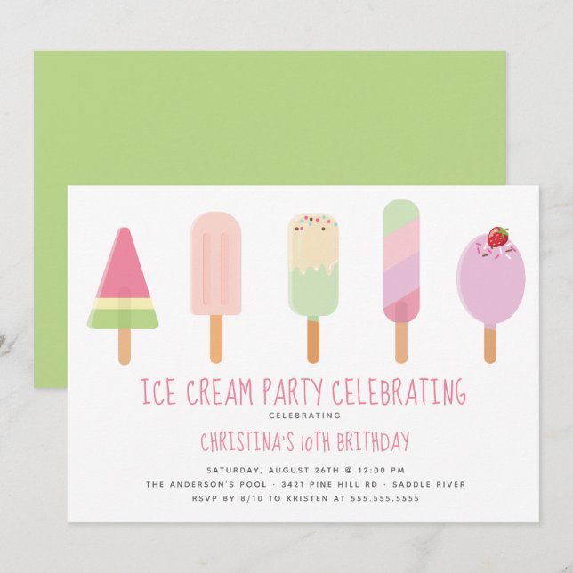Invitación de cumpleaños de Fiesta de crema de hie (Anverso / Reverso)